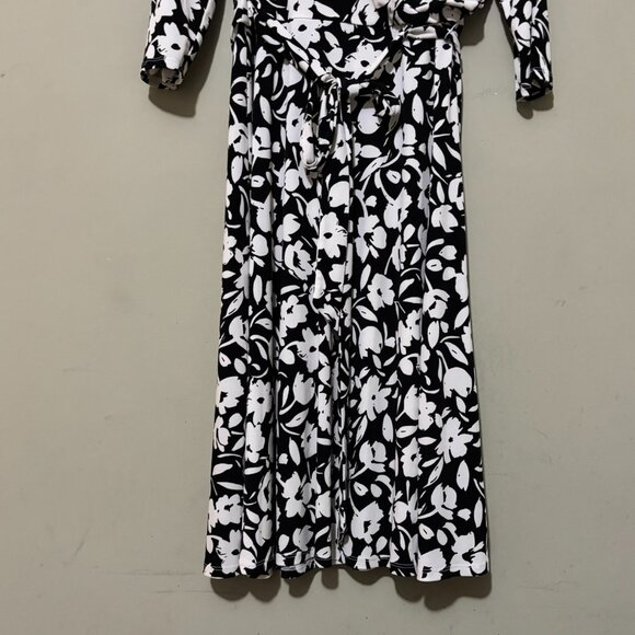 Eliza J Black White Floral Print Wrap Midi Dress – Size 10 - Picture 4 of 6